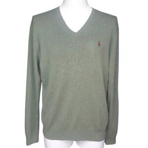 Polo Ralph Lauren SZ M Pima Cotton Sage Green Men's V-Neck Sweater | Blue Label